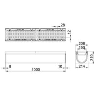 Roostergoot-Maxi-150-Langstaafrooster-F900KN-L=1m-H=310mm-Tekening-DWTN
