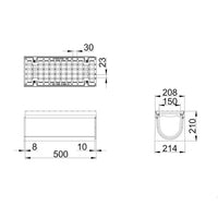 Roostergoot-Maxi-150-Maasrooster-E600KN-L=0,5m-H=210mm-Tekening-DWTN