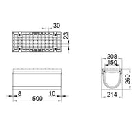 Roostergoot-Maxi-150-Maasrooster-E600KN-L=0,5m-H=260mm-Tekening-DWTN