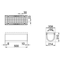Roostergoot-Maxi-150-Maasrooster-E600KN-L=0,5m-H=310mm-Tekening-DWTN