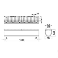 Roostergoot-Maxi-150-Maasrooster-E600KN-L=1m-H=260mm-Tekening-DWTN