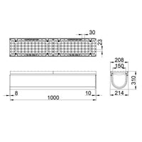 Roostergoot-Maxi-150-Maasrooster-E600KN-L=1m-H=310mm-Tekening-DWTN