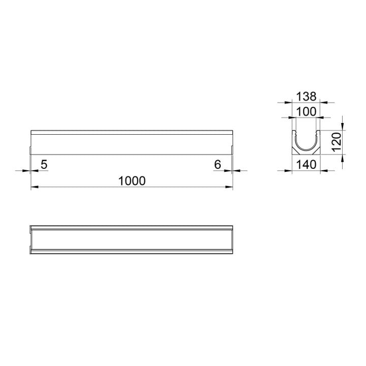 Roostergoot-Mini-100-L=1m-H=120mm-C250KN-Tekening-DWTN
