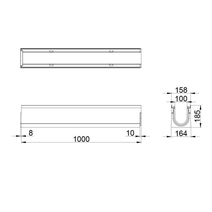 Roostergoot-Top-100-C250KN-L=1m-H=185mm-Tekening-DWTN