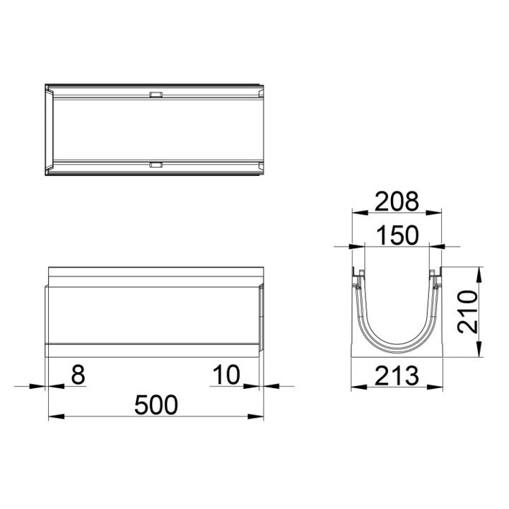 Roostergoot-Top-150-C250KN-L=0,5m-H=210mm-Tekening-DWTN