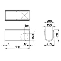 Roostergoot-Top-150-C250KN-L=0,5m-H=260mm-Hoekstuk-Tstuk-Tekening-DWTN