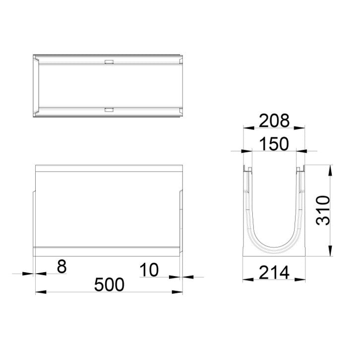 Roostergoot-Top-150-C250KN-L=0,5m-H=310mm-Tekening-DWTN