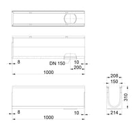 Roostergoot-Top-150-C250KN-L=1m-H=310mm-Onderafvoer-Tekening-DWTN