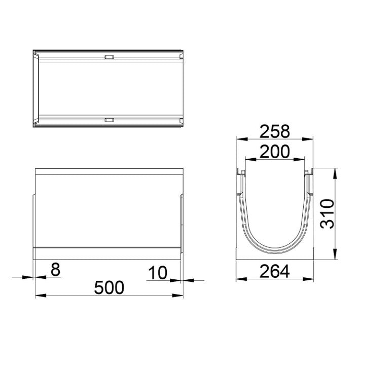 Roostergoot-Top-200-C250KN-L=0,5m-Tekening-DWTN