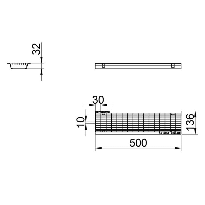 Verzinktstaal-Maasrooster-Mini 100-L=0,5m-Klasse-B-125KN-Tekening-DWTN