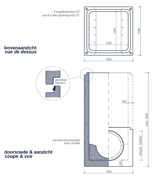 Vierkante-Betonnen-Inspectieput 1250x1250mm-Tekening-DWTN
