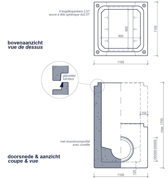 Vierkante-Betonnen-Inspectieput 800x800mm-Tekening-DWTN