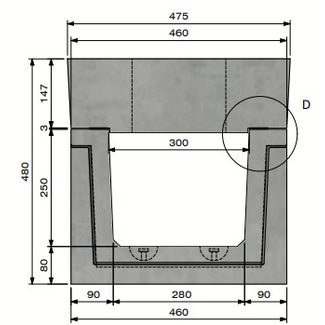 Zelfdragende-Betongoot-3025-Klasse-D-400KN-Opliggend-Tekening-DWTN