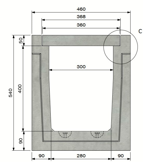 Zelfdragende-Betongoot-3040-Klasse-A-15KN-Inliggend-Tekening-DWTN