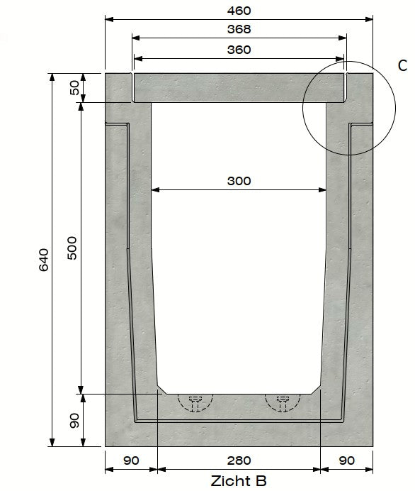 Zelfdragende-Betongoot-3050-Klasse-A-15KN-Inliggend-Tekening-DWTN