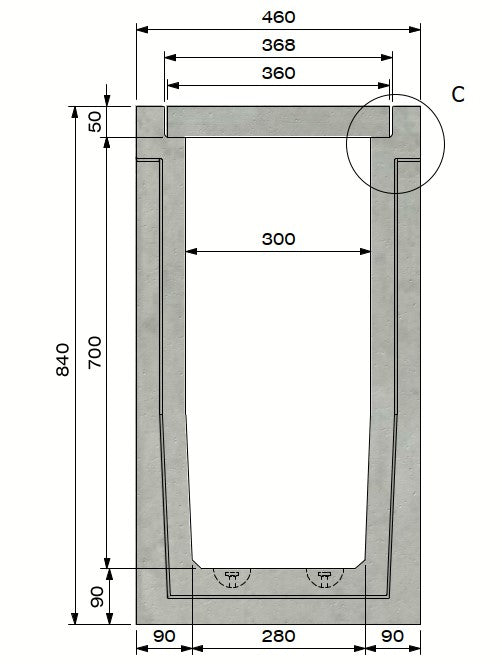Zelfdragende-Betongoot-3070-Klasse-A-15KN-Inliggend-Tekening-DWTN