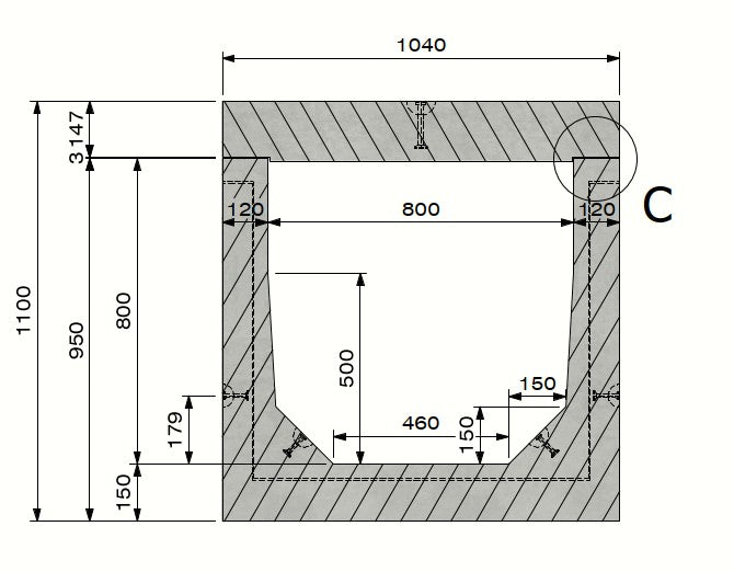 Betonnen kabelgoot Delta T 8080. D400KN. L=3m. Opliggend deksel