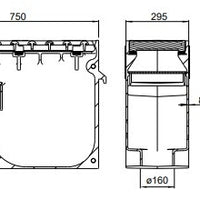 Gietijzeren straatkolk 3060TP1. PVC onderuitlaat 160. lxbxh=750x295x603mm