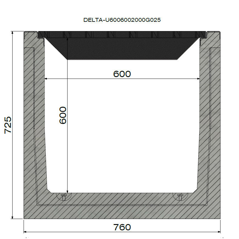Grate gutter 6060. F900. Inset grille. L=1m. For cast iron grid