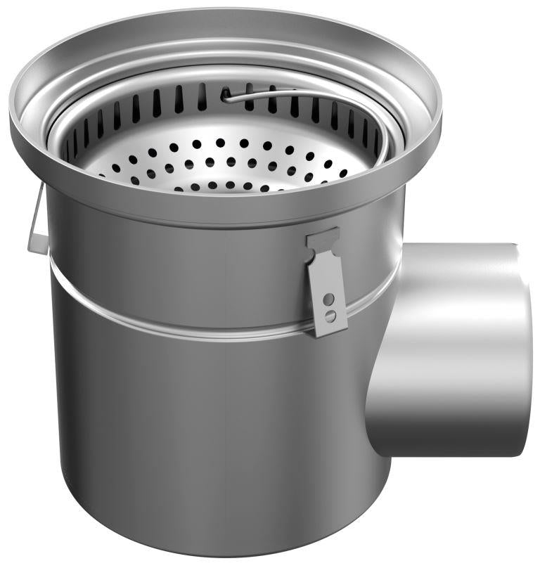 Einteiliger Abfluss aus Edelstahl D300, rund. Mesh-Gitter. L/15KN. Seitenauswurf 110 mm