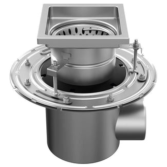 RVS tweedelige afvoerput W200. Perforooster. L/15KN. Zijafvoer 75mm