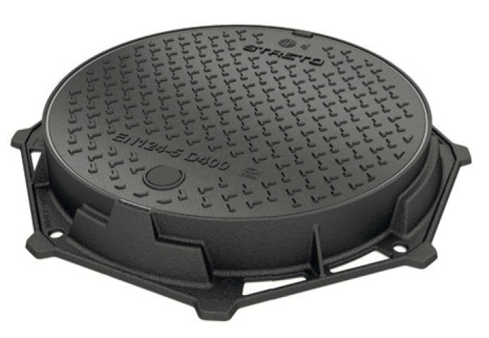 Cast iron manhole cover with Streto composite cover. 600mm opening. Class D, 400KN