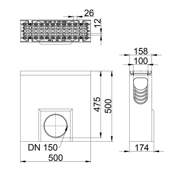 Sand trap 100mm wide. Maxi 100. L=0.5m. Long bar grate. F900KN