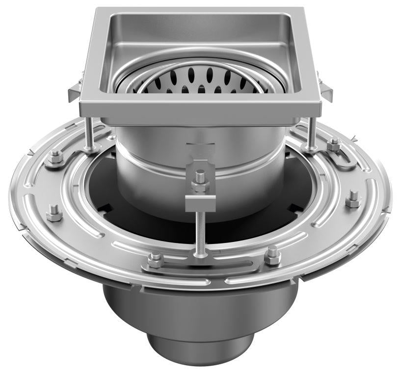 Stainless steel two-part drain W200. Perforated grille. L/15KN. Under drain 75mm