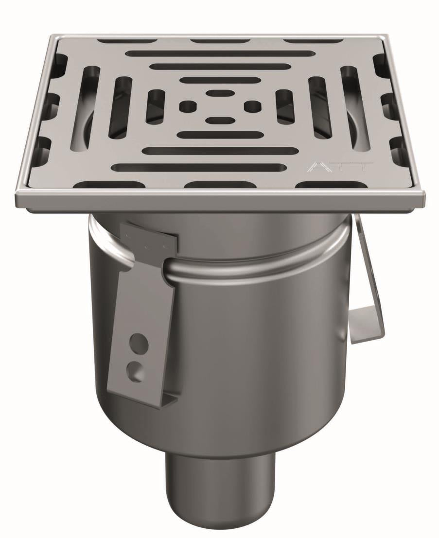 Stainless steel one-piece drain WM150. Mini. Perforated grille. L/15KN. Bottom drain 75mm