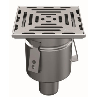 RVS eendelige afvoerput WM150. Mini. Perforooster. L/15KN. Onderafvoer 75mm