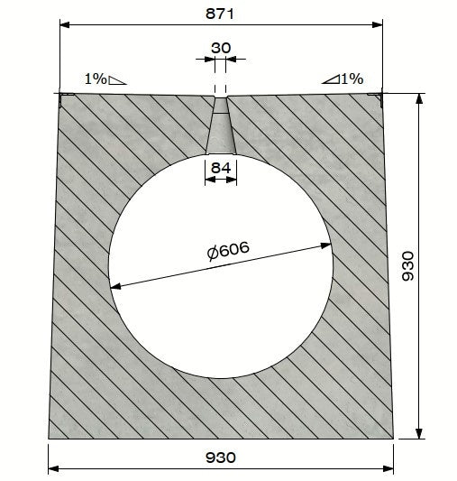 Schlitzzrinne 600 mm. L=4m. D400. Zwischenbrücke aus Beton, Stahlfelge