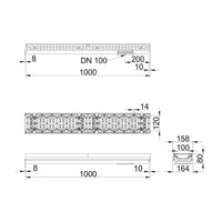 Grate gutter 100mm wide. Maxi 100. L=1m. Slot grille. C250KN