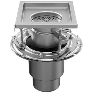 RVS tweedelige afvoerput WM200. Mini. Maasrooster. L/15KN. Onderafvoer 110mm