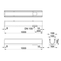 Top 100 Gutter. L=1m. H=160mm, bottom outlet 110mm. C250KN