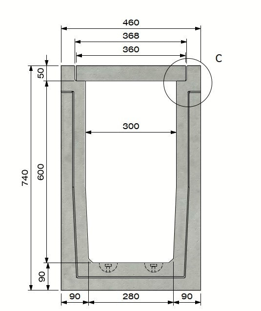 Grate gutter 3060. A15. Inset grille. L=1m. For concrete grid