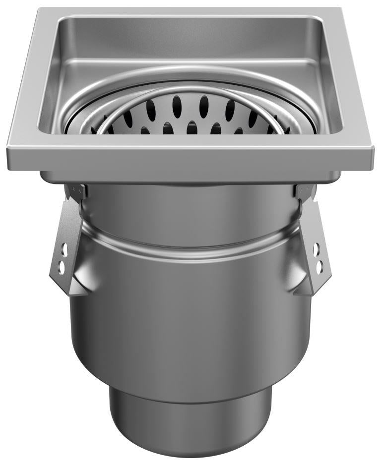 Stainless steel one-piece drain W200. Mesh grid. L/15KN. Under drain 75mm