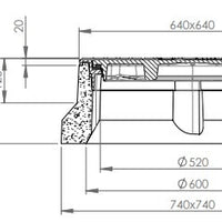 Beton-Gusseisen-Schachtrand Basic 240 mm hoch. Tageslichtgröße 520 mm. D400KN. VW