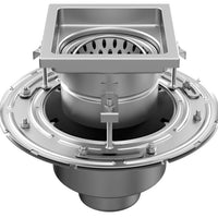 Zweiteiliger Abfluss aus Edelstahl W200. Plattengitter. M/125KN. Unter dem Abfluss 75 mm