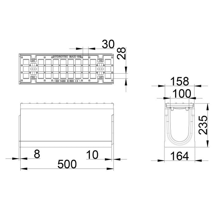 Roostergoot Maxi 100. L=0,5m. Maasrooster. H=235mm. E600KN