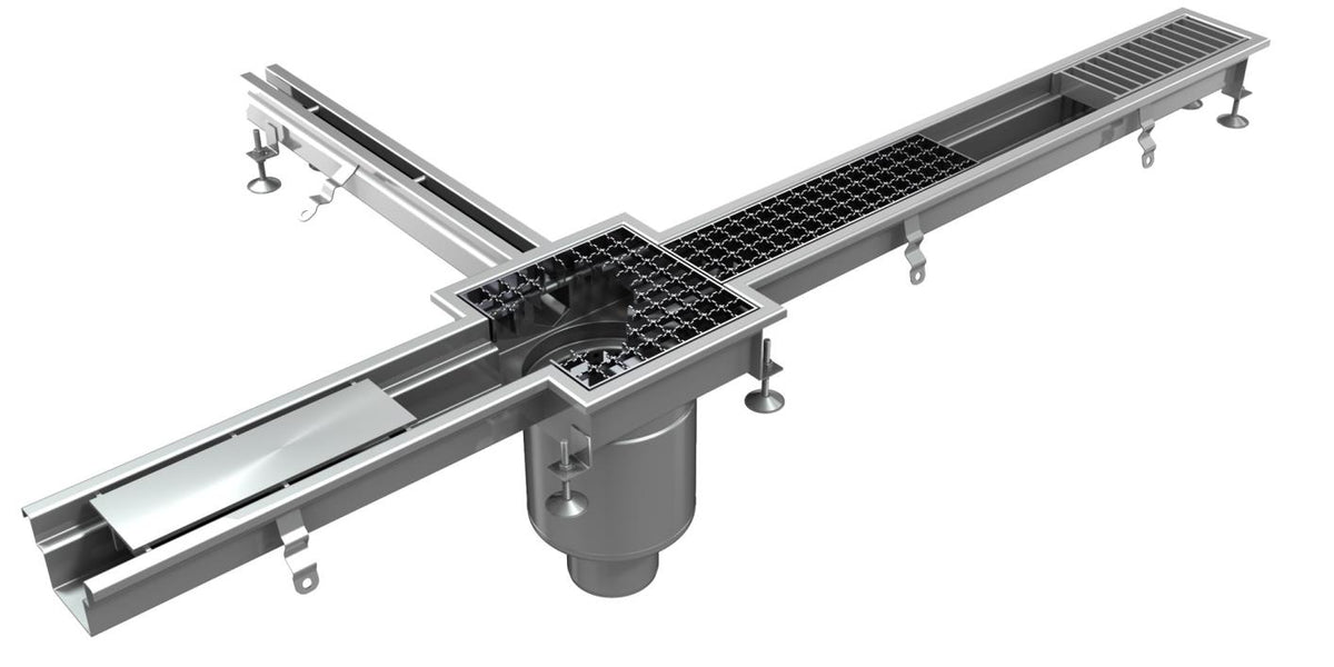 Stainless steel grid gutter 200mm wide, S200. Plate grid. M/125KN