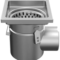 RVS eendelige afvoerput W200. Plaatrooster. M/125KN. Zijafvoer 75mm