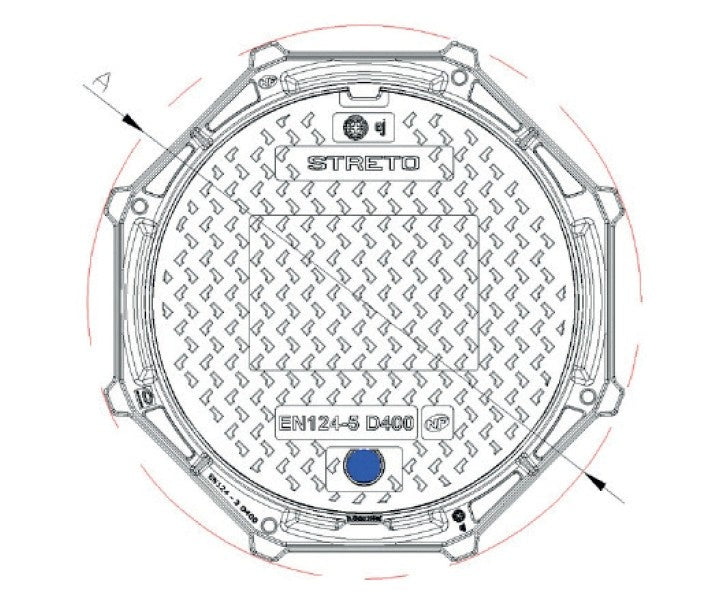Cast iron manhole cover with Streto composite cover. 600mm opening. Class D, 400KN