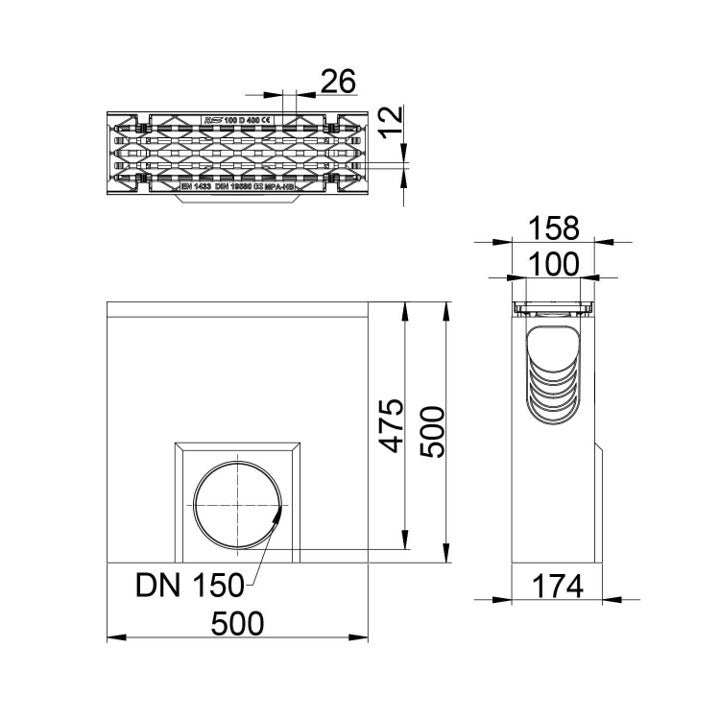 Sand trap 100mm wide. Maxi 100. L=0.5m. Long bar grate. D400KN