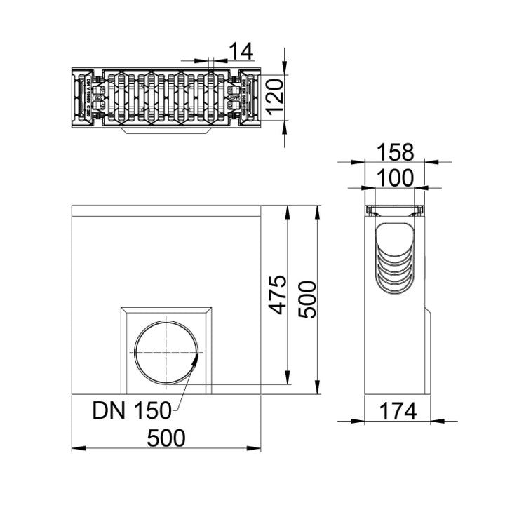 Sand trap 100mm wide. Maxi 100. L=0.5m. Slotted grille. C250KN