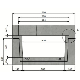 Betonnen kabelgoot Delta-T 6030. Klasse D, 400KN. Inliggend deksel. L=2m