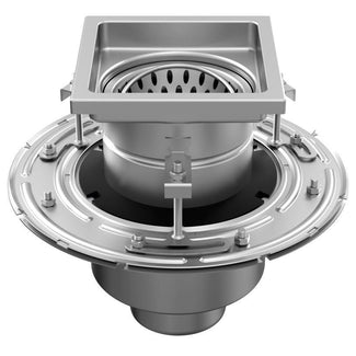 RVS tweedelige afvoerput W200. Staafrooster. M/125KN. Onderafvoer 75mm