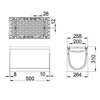 Roostergoot Maxi F1 200. L=0,5m. Langstaafrooster. H=310mm. F900KN