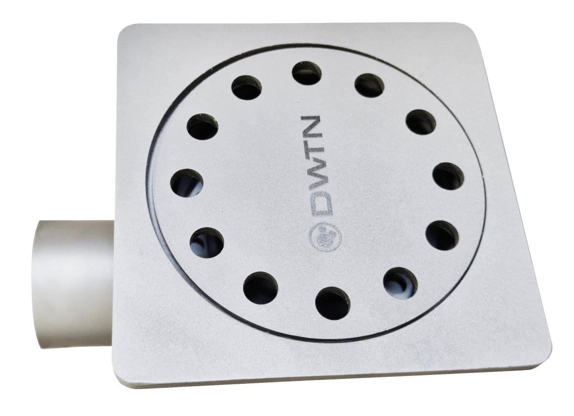 Stainless steel one-piece floor drain WD250. Domestic. L/15KN. Side discharge 110mm