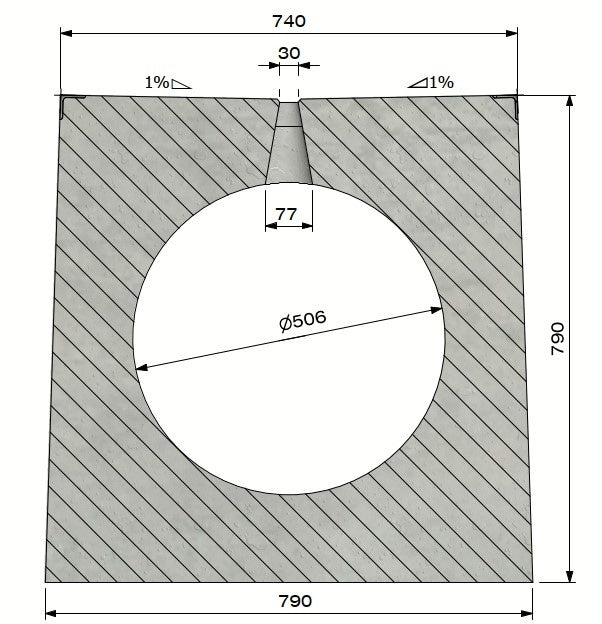 Schlitzzrinne 500 mm. L=4m. D400. Zwischenbrücke aus Stahl, Randbeton