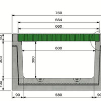 Betonnen kabelgoot Delta-T 6030. Klasse C, 250KN. Inliggend deksel. L=1m